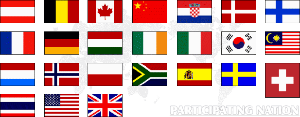 ２４か国（アルメニア、オーストリア、バルバドス、ベルギー、カナダ、中国、デンマーク、フィンランド、フランス、ドイツ、ハンガリー、アイルランド、イタリア、韓国、マレーシア、オランダ、ノルウェー、ポーランド、南アフリカ、スペイン、スウェーデン、スイス、タイ、米国、英国）